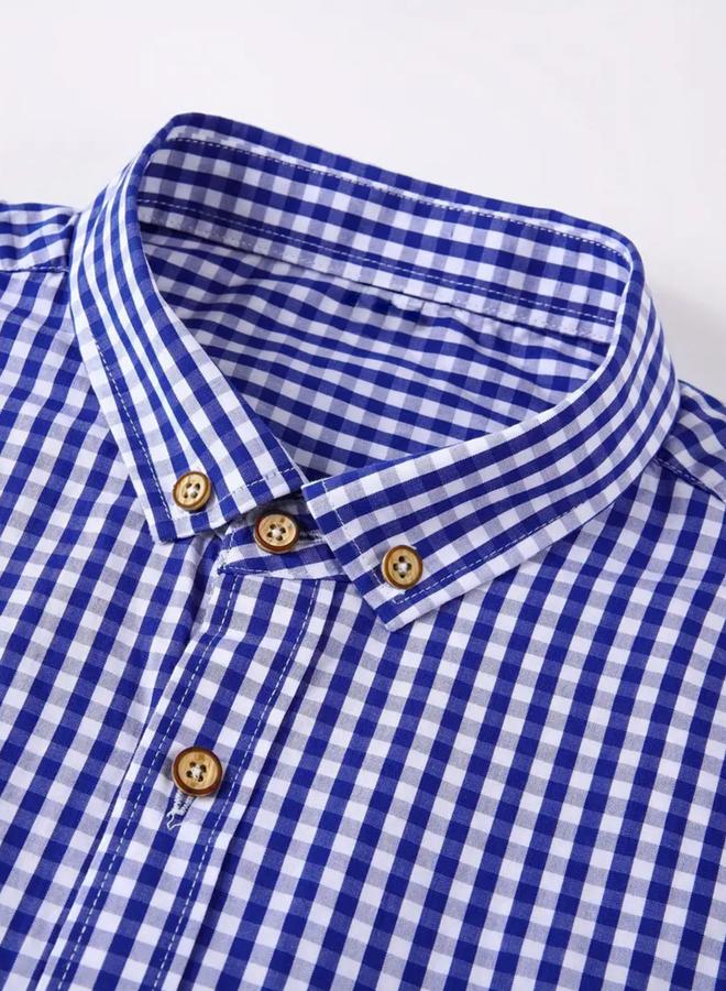 Take Two Men Blue Checked Long Sleeve Shirt - Image 3